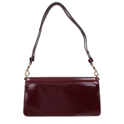Tory Burch Red Leather Shoulder Bag with adjustable handle, removable strap, and front logo details.