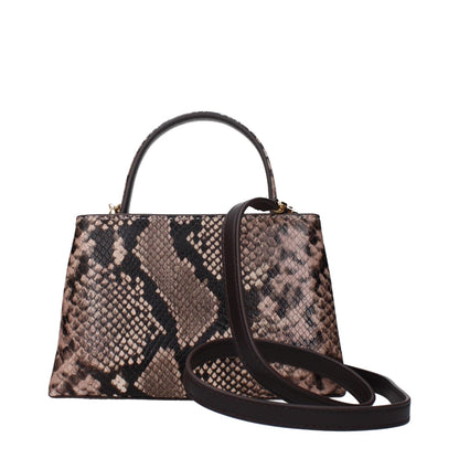 Snakeskin pattern handbag with top handle and detachable shoulder strap