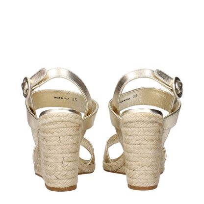 Prada Gold Leather Wedge Sandals with vintage effect, MPN 1XZ69204C095F0846, F83676, shown from the back, 35 size.