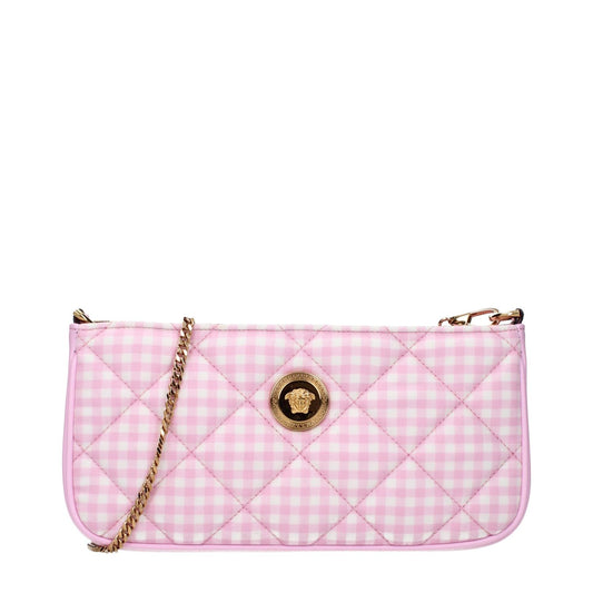 Versace Pink Fabric Shoulder Bag with quilted design and front detail.