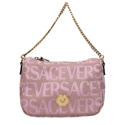 Versace Pink Fabric Handbag with logo, removable shoulder chain, and gold emblem, product code F83540, style MPN 10126461A131852PL5V.