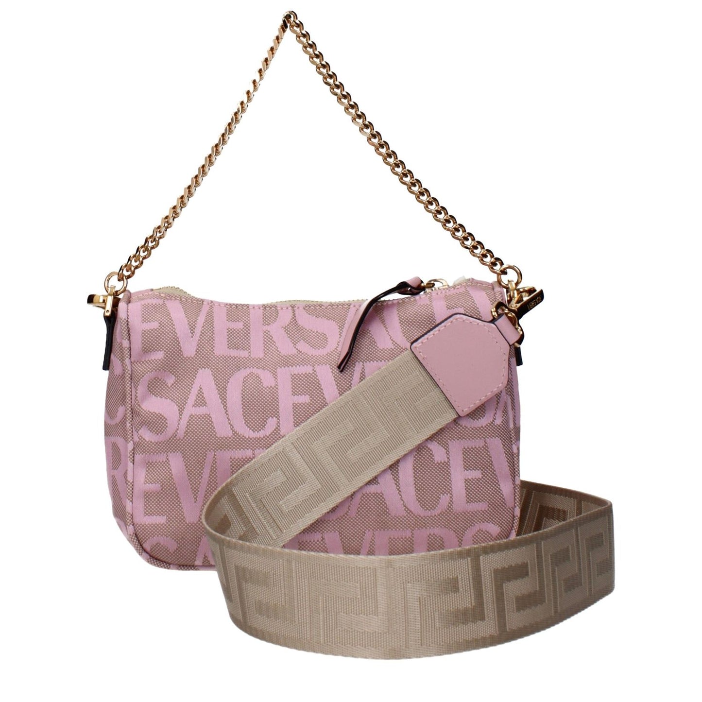 Versace Pink Fabric Handbag with logo and removable shoulder strap, featuring product code F83540.