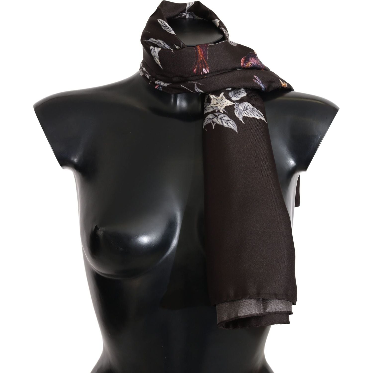 Dolce & Gabbana Brown 100% Silk Bird Print Wrap 80cm X 102cm RRP Scarf