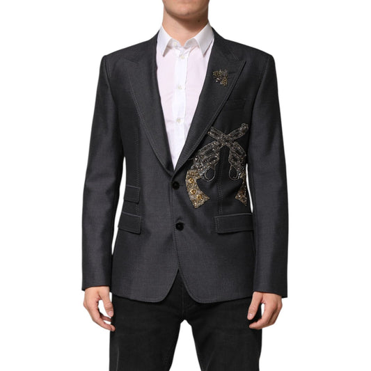 Dolce & Gabbana Dark Gray Bee Embroidery SICILIA Coat Blazer JKT41550-52