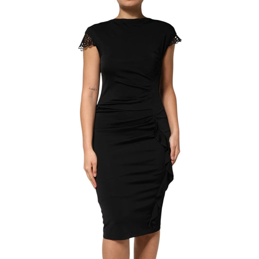 Roberto Cavalli Black Bodycon Short Sleeves Dress DR81811-46