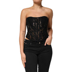 Dolce & Gabbana Black Strapless Floral Lace Bustier Cropped Top TSH90635-42