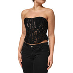 Dolce & Gabbana Black Strapless Floral Lace Bustier Cropped Top TSH90635-42