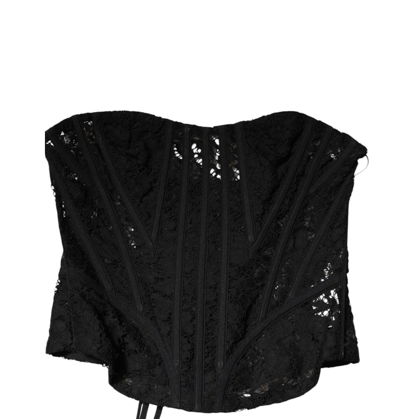 Dolce & Gabbana Black Strapless Floral Lace Bustier Cropped Top TSH90635-42