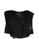 Dolce & Gabbana Black Strapless Floral Lace Bustier Cropped Top TSH90635-42