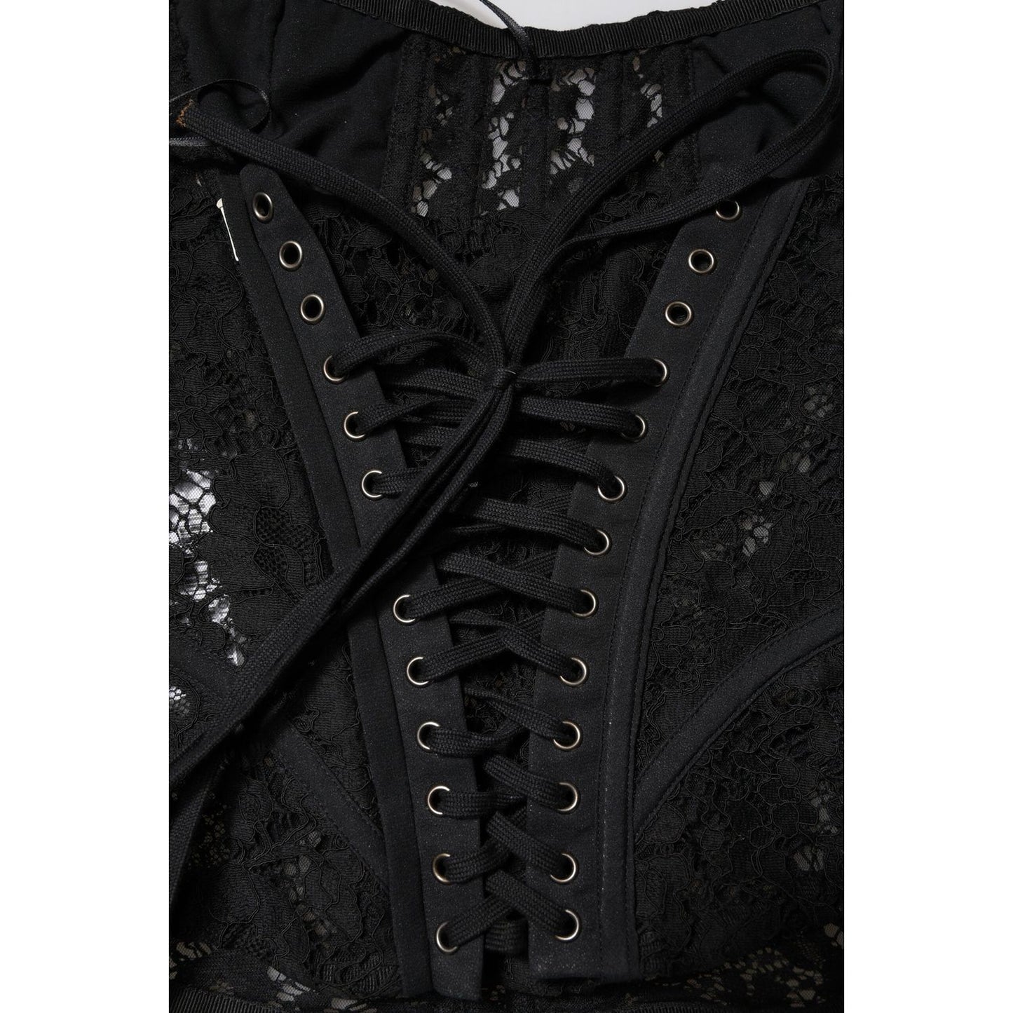 Dolce & Gabbana Black Strapless Floral Lace Bustier Cropped Top TSH90635-42