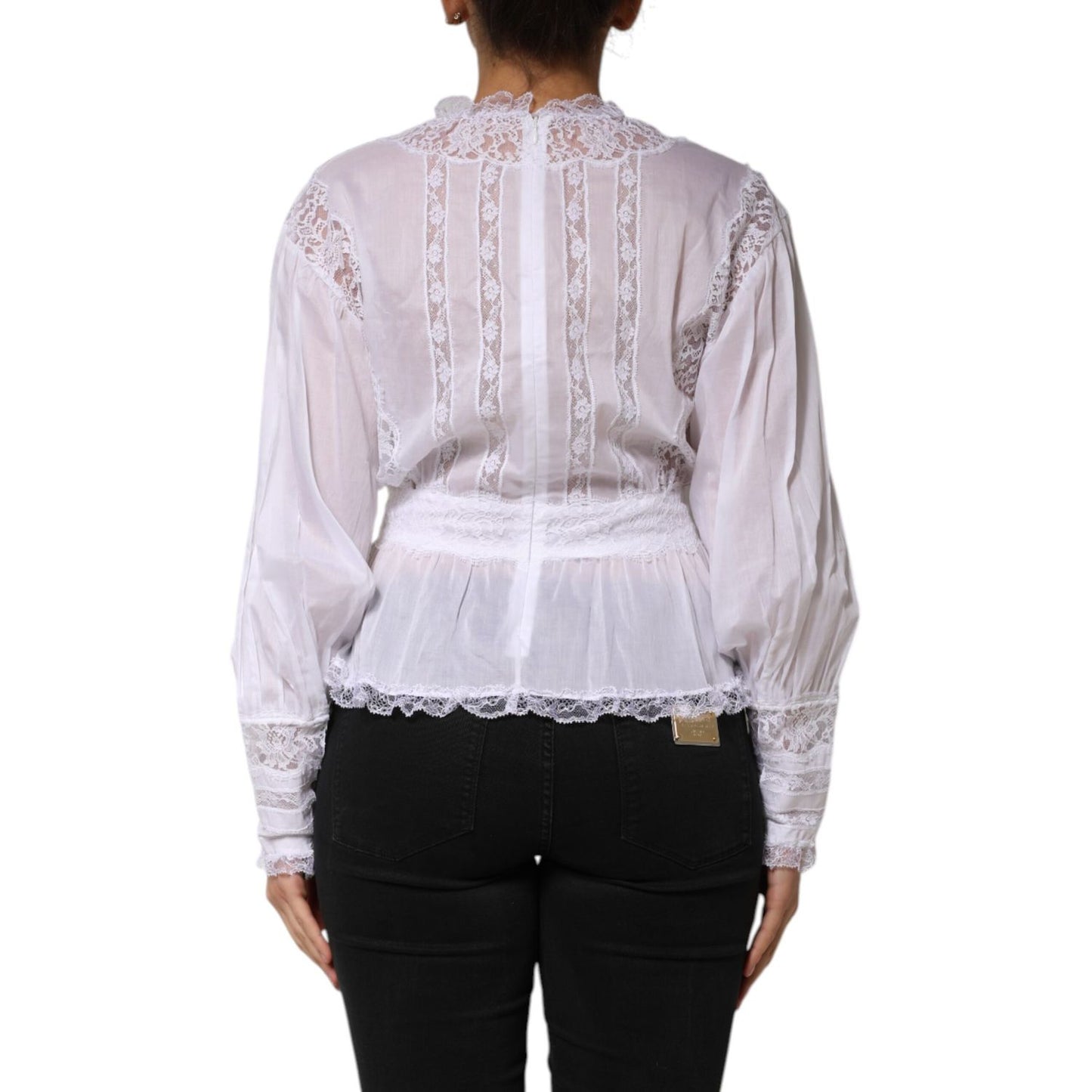 Dolce & Gabbana White Cotton Floral Lace Long Sleeves Top