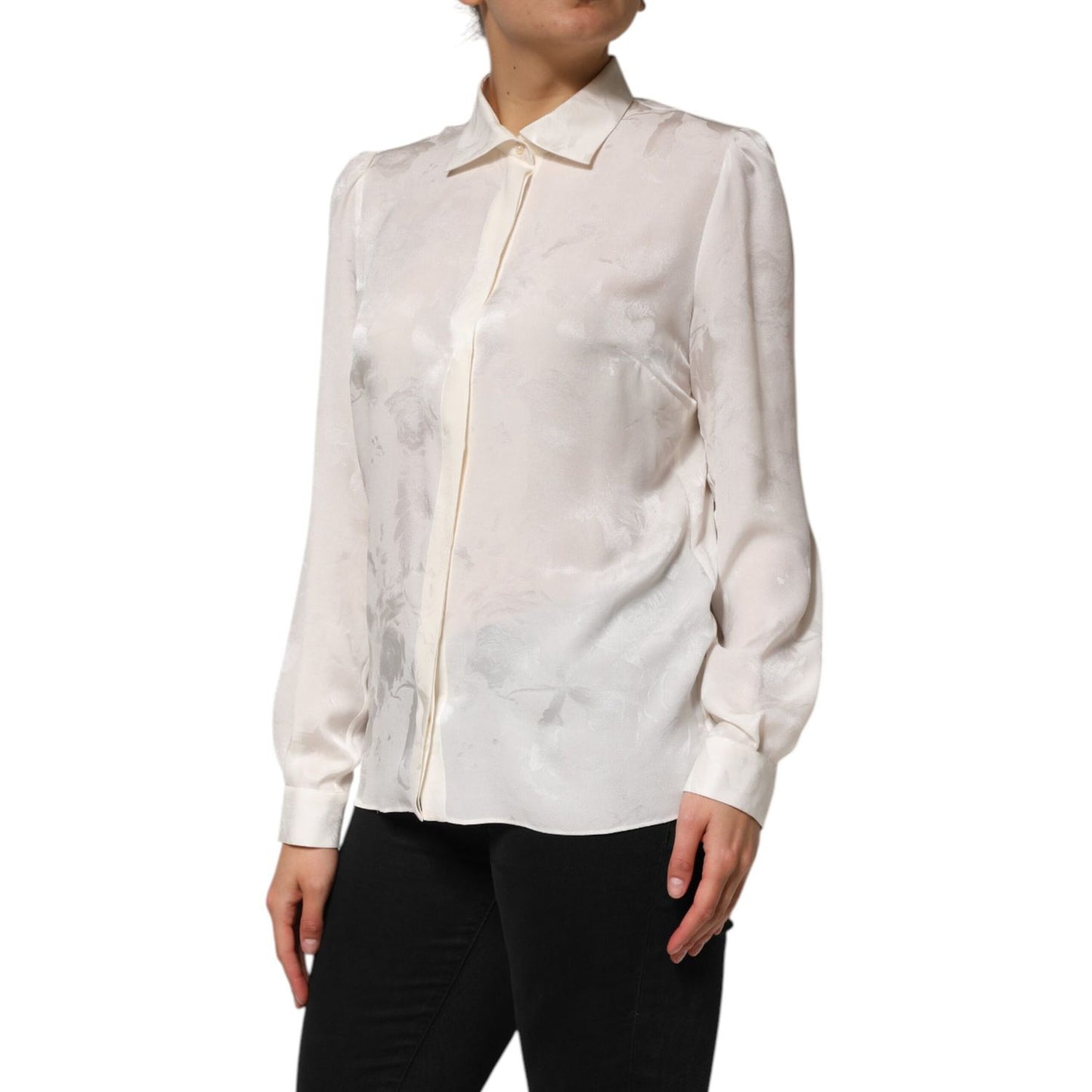 Dolce & Gabbana White Silk Long Sleeves Collared Shirt Top