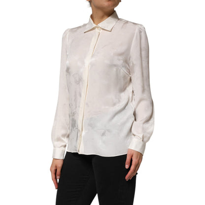 Dolce & Gabbana White Silk Long Sleeves Collared Shirt Top