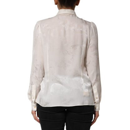 Dolce & Gabbana White Silk Long Sleeves Collared Shirt Top