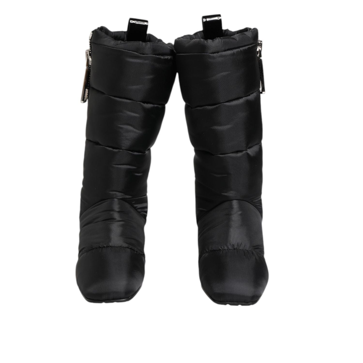 Dolce & Gabbana Black Padded Mid Calf Logo Heel Boots Shoes