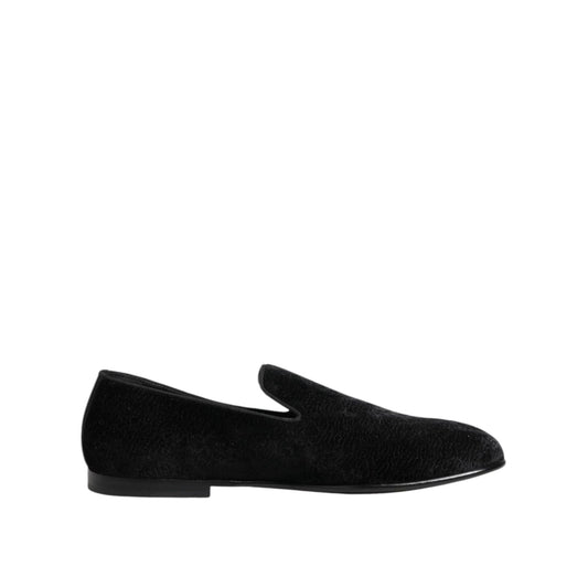 Dolce & Gabbana Black Jacquard Loafers Formal Men Dress Shoes MV7673-39