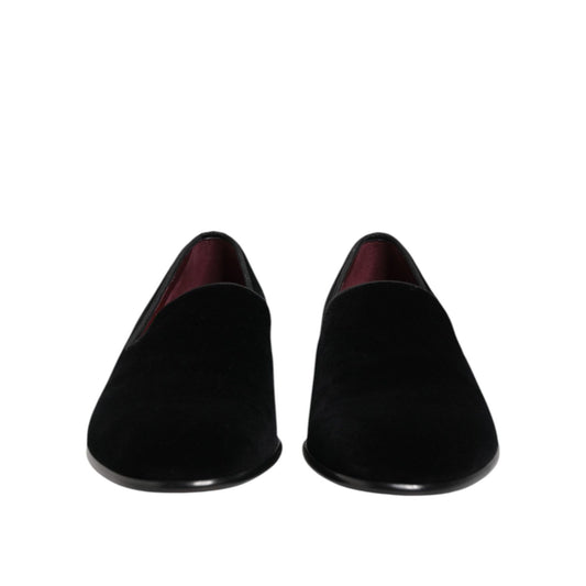 Dolce & Gabbana Black Velvet Slip On Loafers Men Formal Shoes MV7674-39