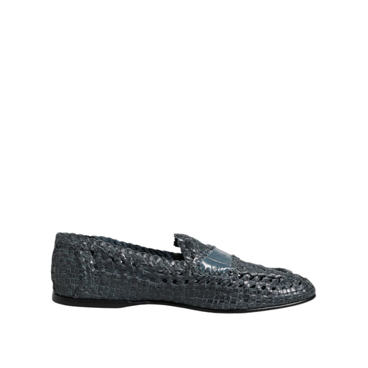 Dolce & Gabbana Blue Woven Raffia Slip On Loafers Shoes MV7694-45