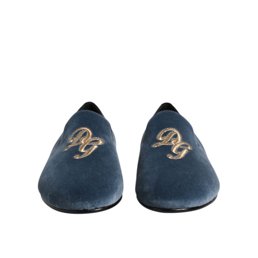 Dolce & Gabbana Blue Velvet DG Logo Loafers Formal Shoes MV7703-42