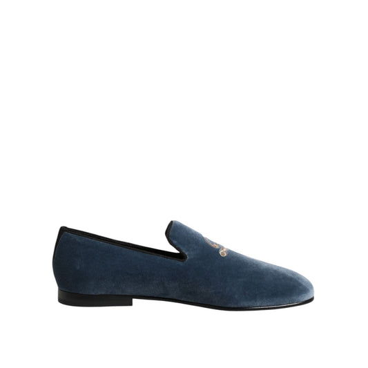 Dolce & Gabbana Blue Velvet DG Logo Loafers Formal Shoes MV7703-42