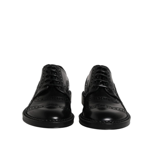Dolce & Gabbana Black Leather Lace Up Men Derby Formal Shoes MV7705-41.5