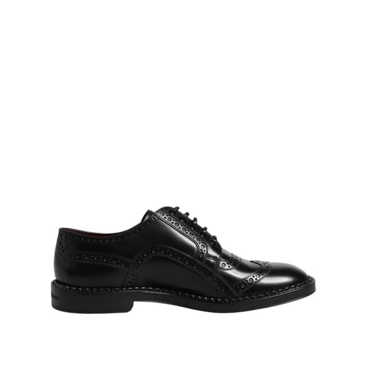 Dolce & Gabbana Black Leather Lace Up Men Derby Formal Shoes MV7705-41.5