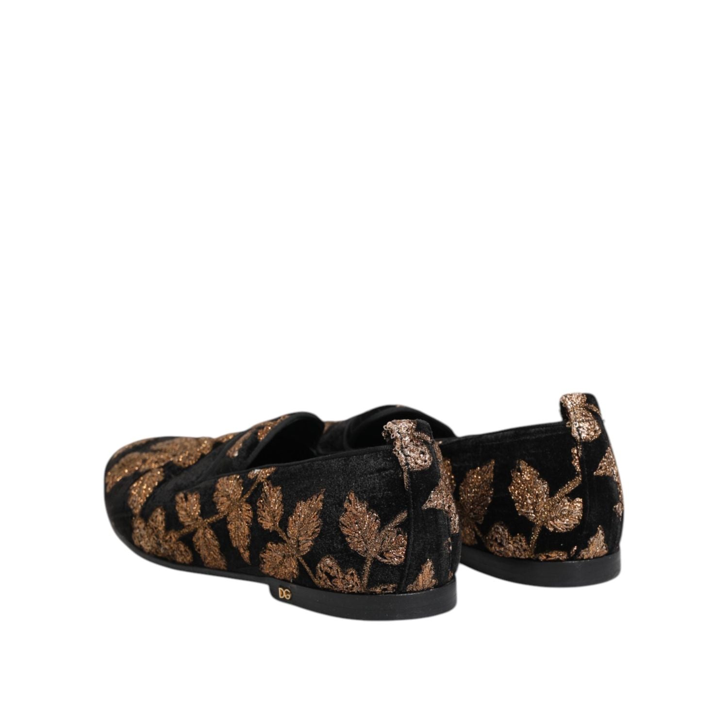 Dolce & Gabbana Black Floral Embroidery Men Loafers Shoes