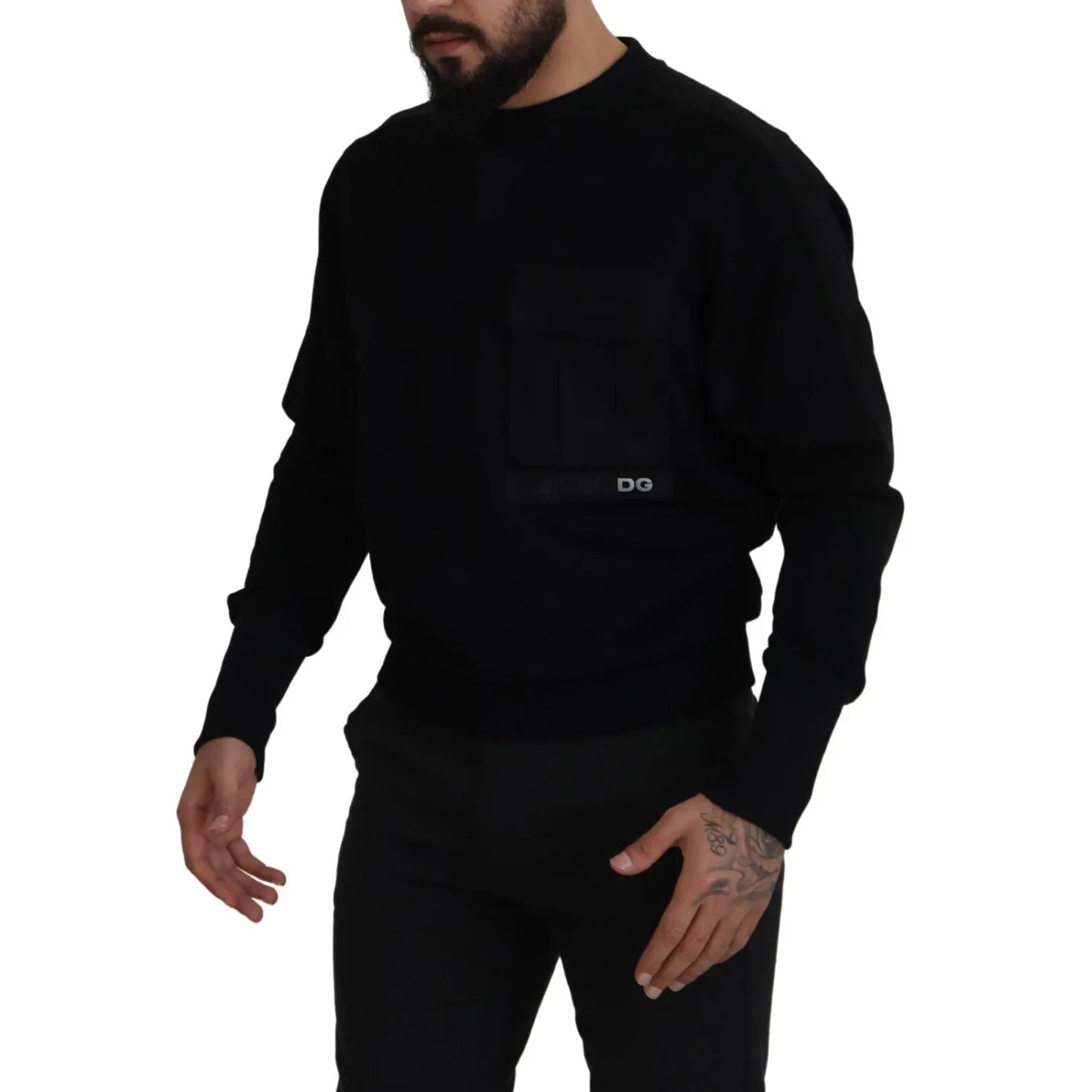 Dolce & Gabbana Black Cotton Crewneck Sweatshirt Sweater