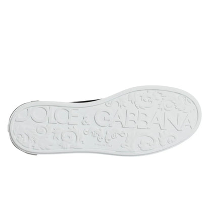 Dolce & Gabbana Black Calf Leather Portofino Sneakers Shoes