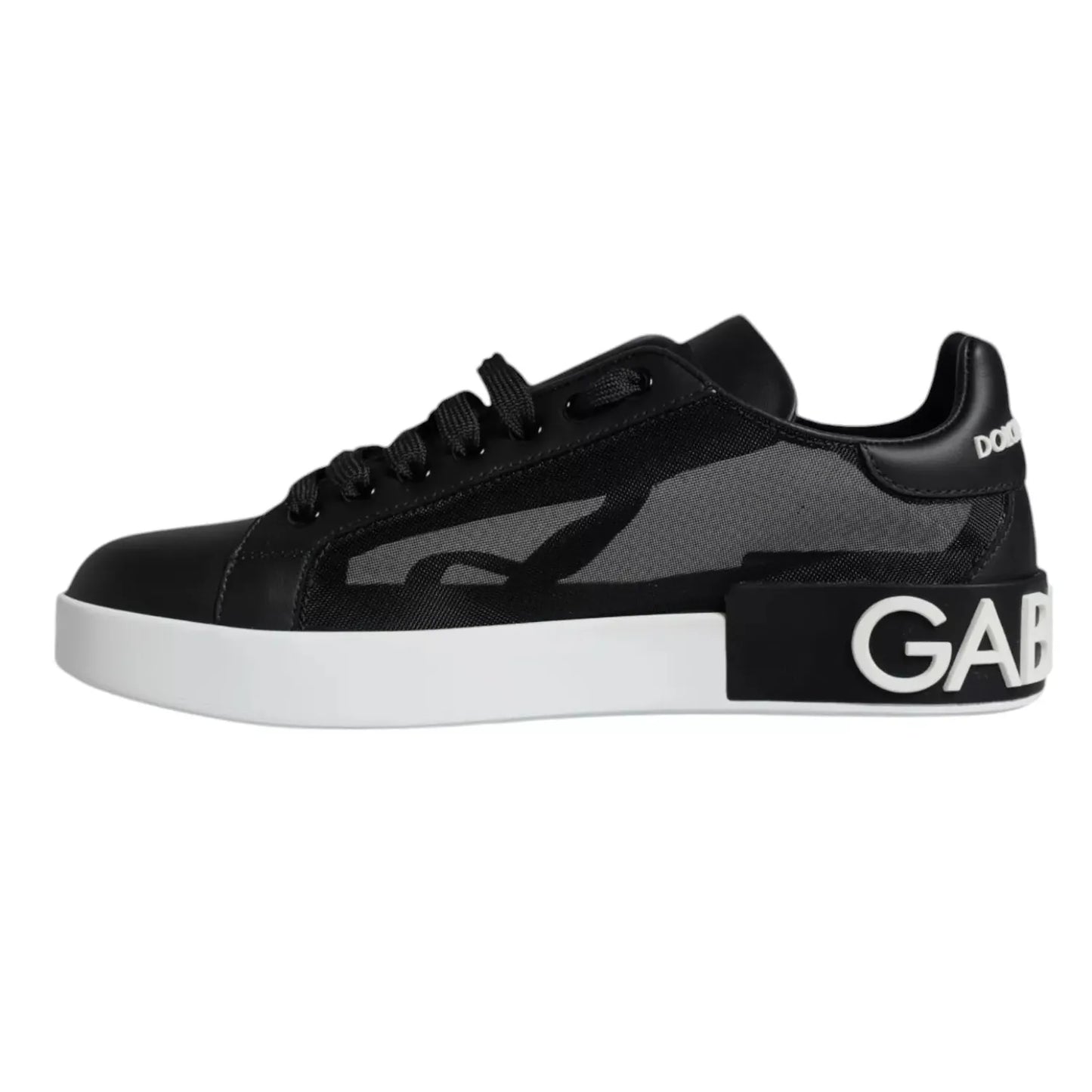 Dolce & Gabbana Black Calf Leather Portofino Sneakers Shoes LA12168-36.5