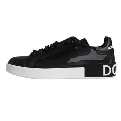 Dolce & Gabbana Black Calf Leather Portofino Sneakers Shoes