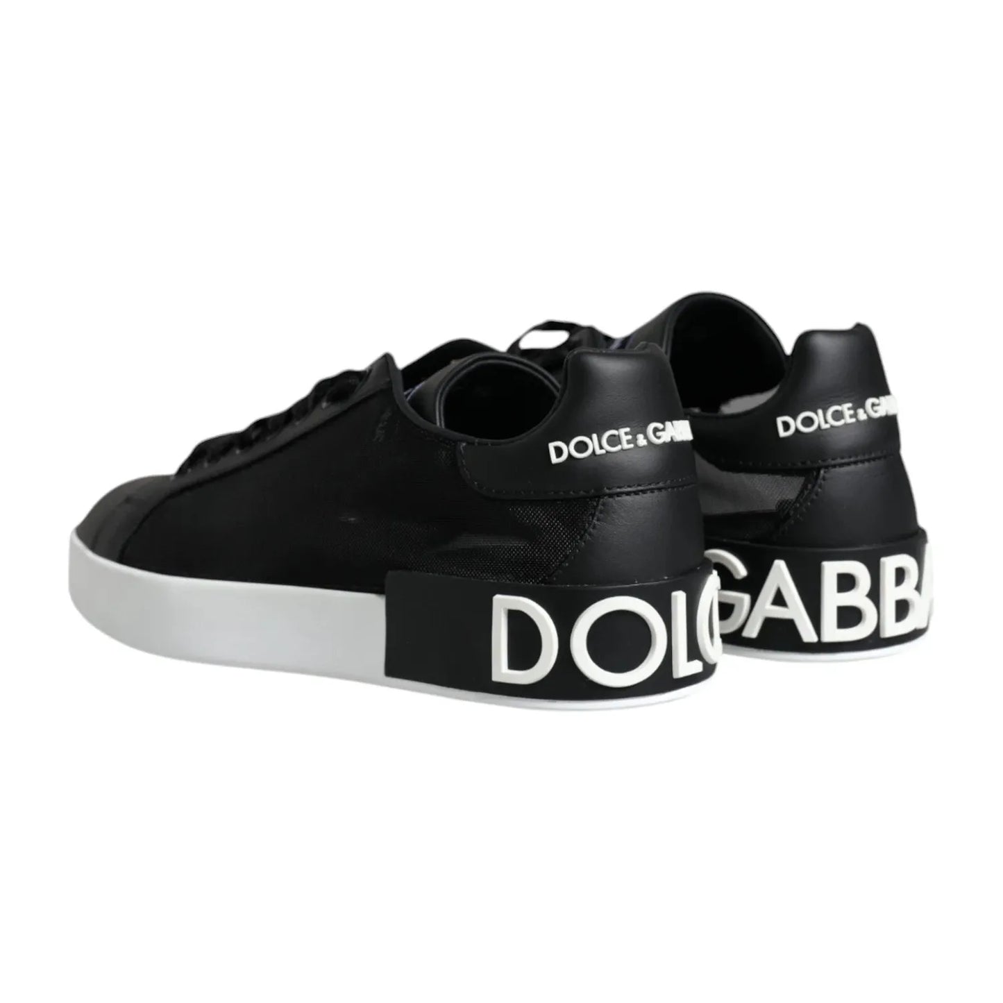 Dolce & Gabbana Black Calf Leather Portofino Sneakers Shoes LA12168-36.5