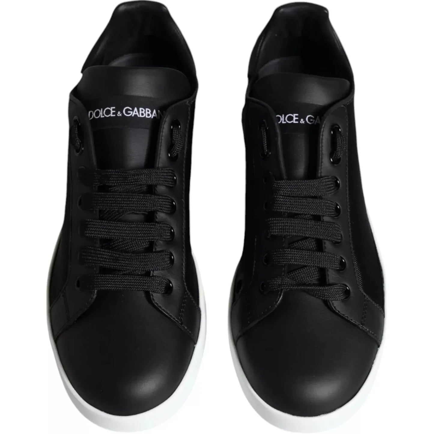Dolce & Gabbana Black Calf Leather Portofino Sneakers Shoes LA12168-36.5