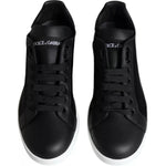 Dolce & Gabbana Black Calf Leather Portofino Sneakers Shoes LA12168-36.5