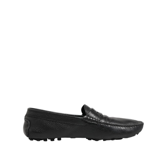 Dolce & Gabbana Black Leather Slip On Mocassin Loafer Shoes MV7596-43