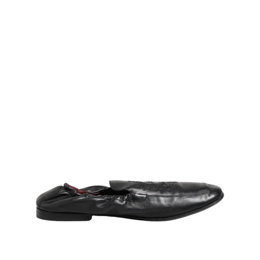Dolce & Gabbana Black Leather Slip On Men Flat Loafers Shoes MV7601-39
