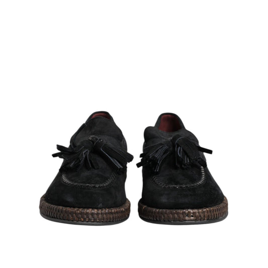Dolce & Gabbana Black Suede Tassel Embellished Loafers Shoes MV7684-44