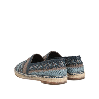 Dolce & Gabbana Blue Gray Woven Leather Buffalo Espadrille Shoes