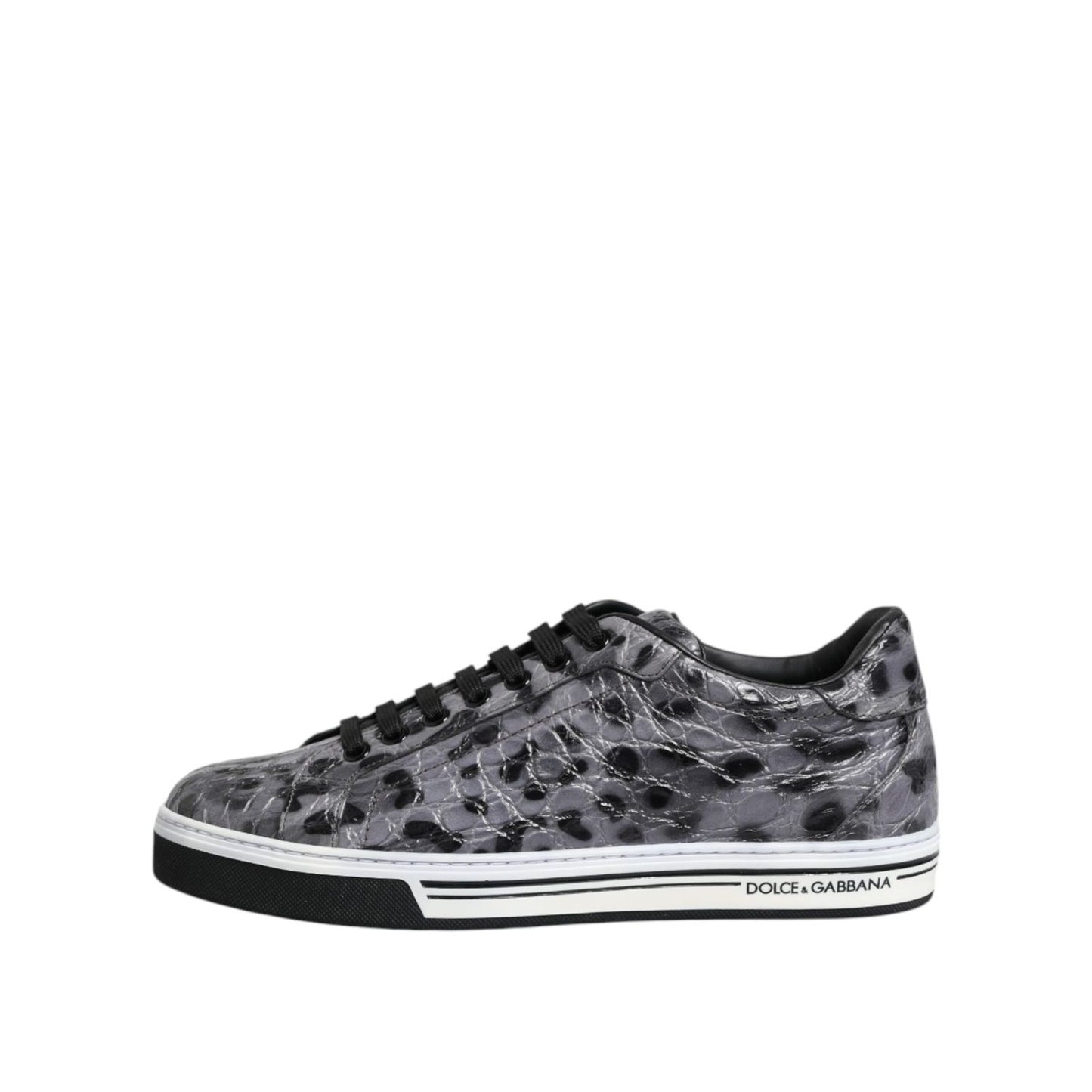 Dolce & Gabbana Gray Leather Leopard Low Top Sneakers Shoes