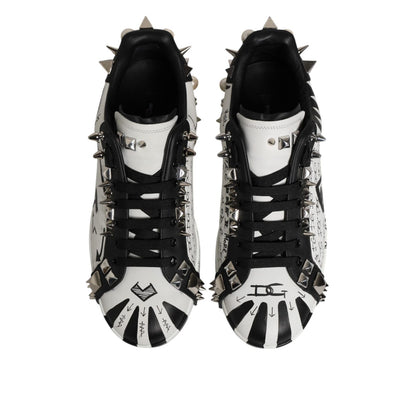 Dolce & Gabbana Black White Studded Low Top Sneakers Shoes