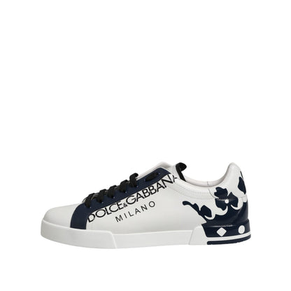 Dolce & Gabbana White Blue Crown Low Top Sneakers Shoes