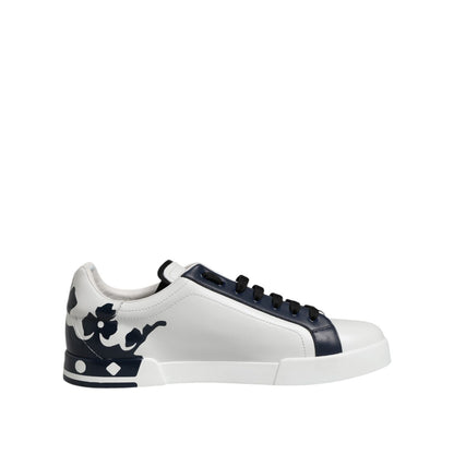 Dolce & Gabbana White Blue Crown Low Top Sneakers Shoes