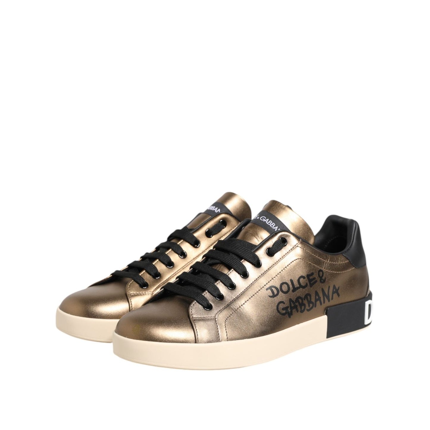 Dolce & Gabbana Gold Portofino Leather Low Top Sneakers Shoes MV7808-45
