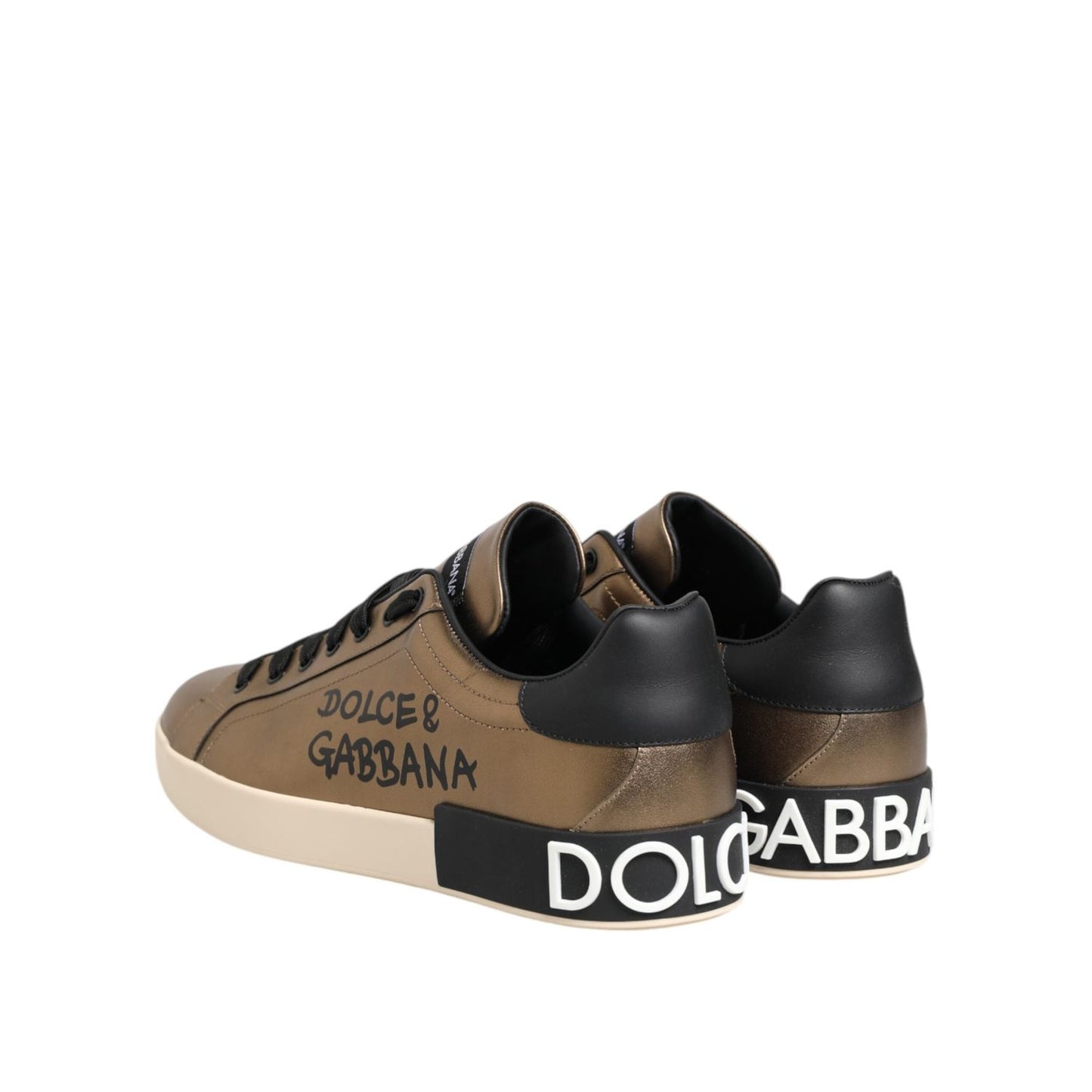 Dolce & Gabbana Gold Portofino Leather Low Top Sneakers Shoes MV7808-45