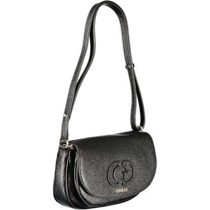 Guess Jeans Black Polyethylene Women Handbag with adjustable strap and dual compartments for stylish organization.