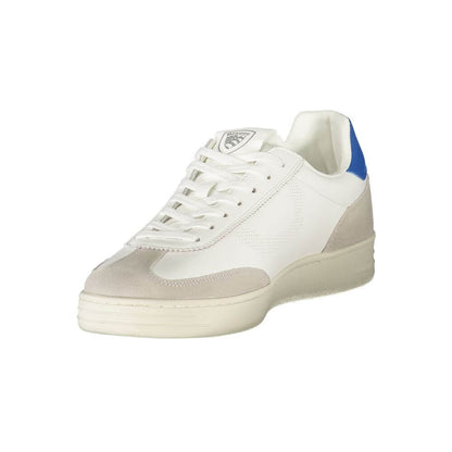 Blauer White Leather Men Sneaker with blue accents and plush removable insole for style and comfort