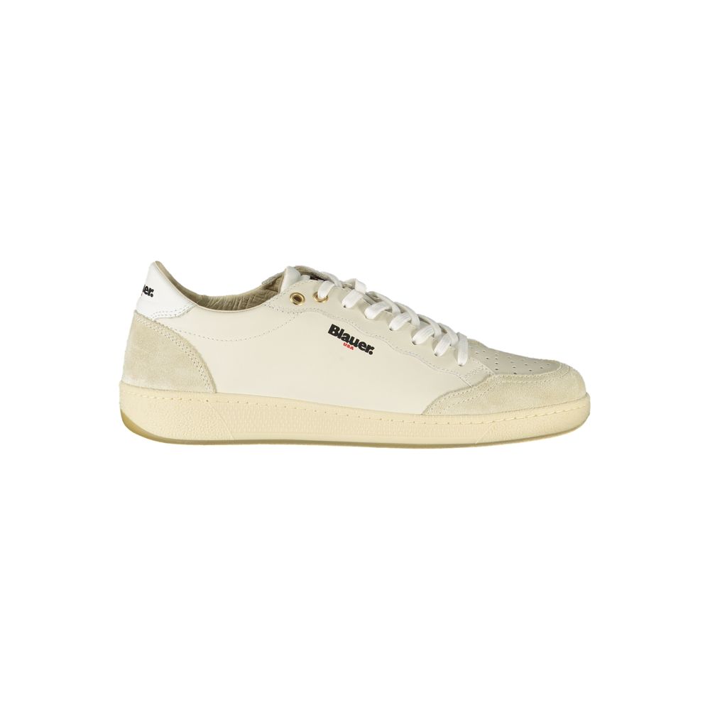 Blauer White Leather Men Sneaker with bold logo and comfortable design, perfect for fashion-forward style and premium quality.