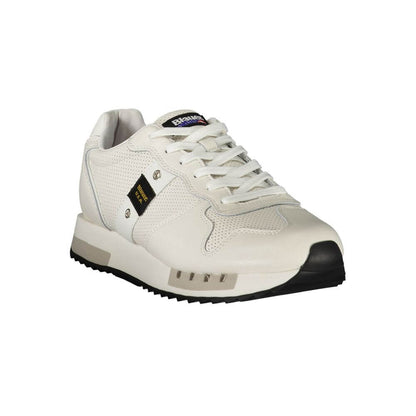 Blauer White Leather Men Sneaker with luxury logo, removable insole, and contrasting details for style and comfort.
