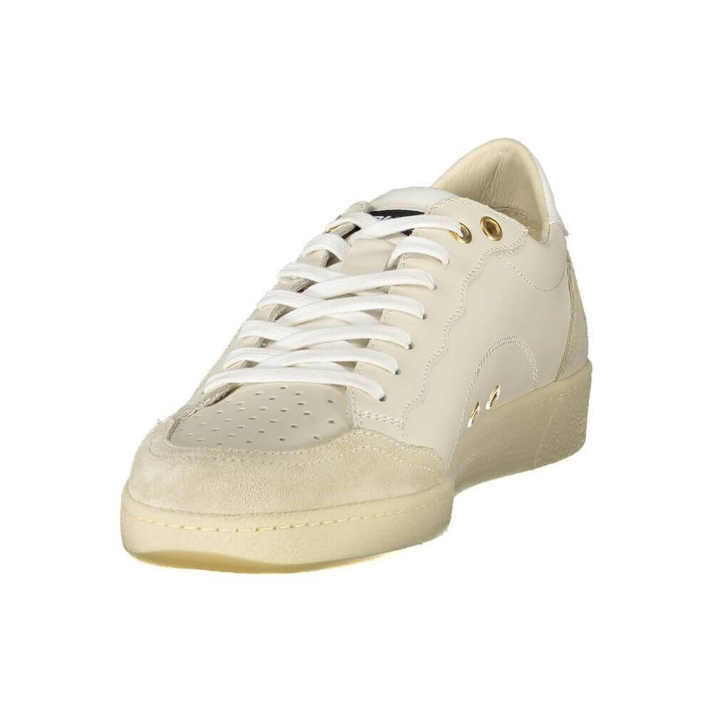 Blauer White Leather Men Sneaker with stylish lace-up design and contrasting details, featuring removable insole and Blauer logo.