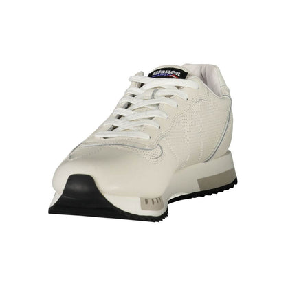 Blauer White Leather Men Sneaker with removable insole, stylish design featuring contrasting details and iconic Blauer logo.